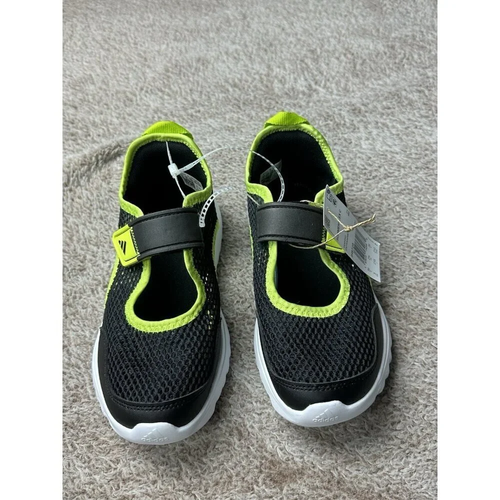 Adidas Summerflex C Kids Training Shoes Black Neon Yellow Mesh Slip On US 3 NWT
